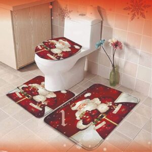 Juego navideño de alfombras para baño, set de 3 piezas antideslizantes con funda para tapa de inodoro y decoración temática de temporada